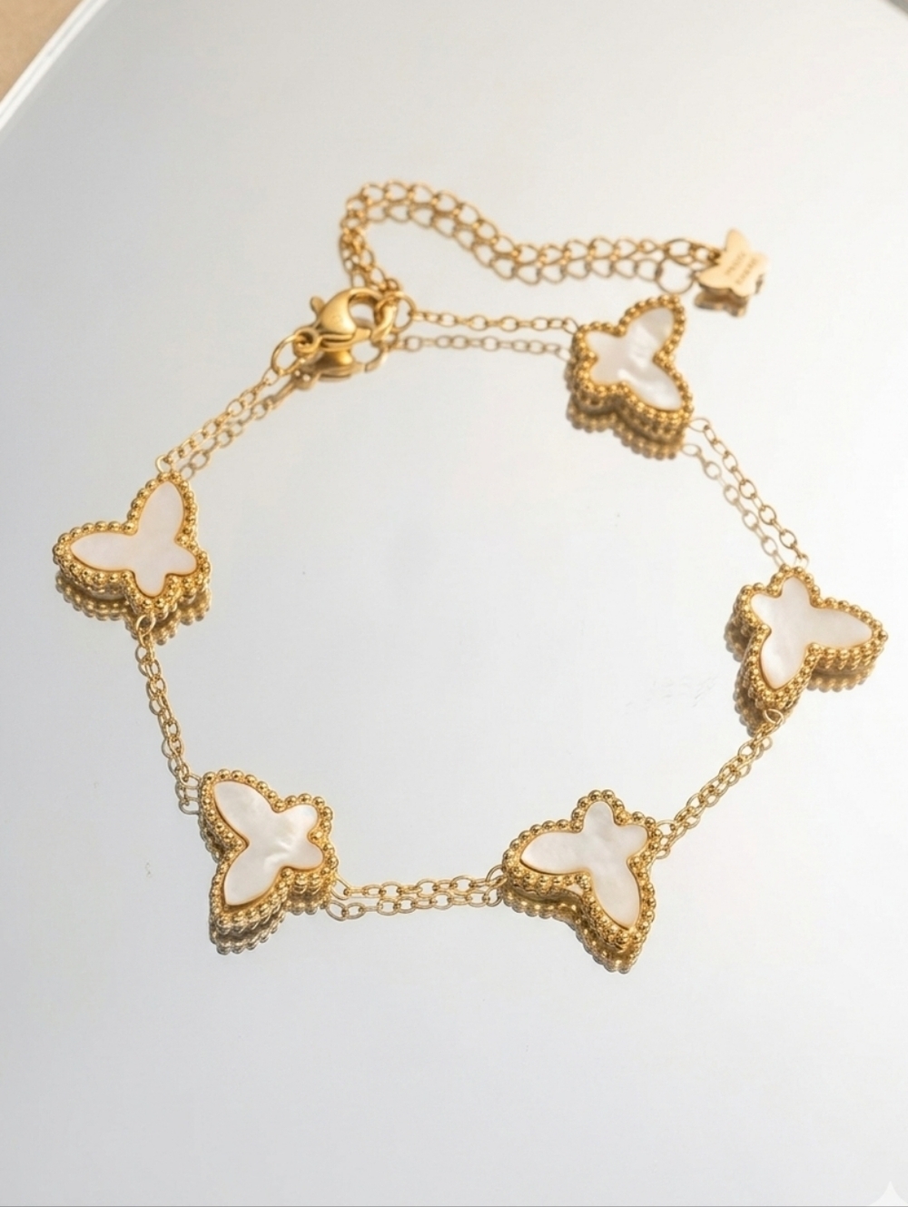 Luxury Inspired 18K Gold Butterfly Bracelet Mother of Pearl Style Charm